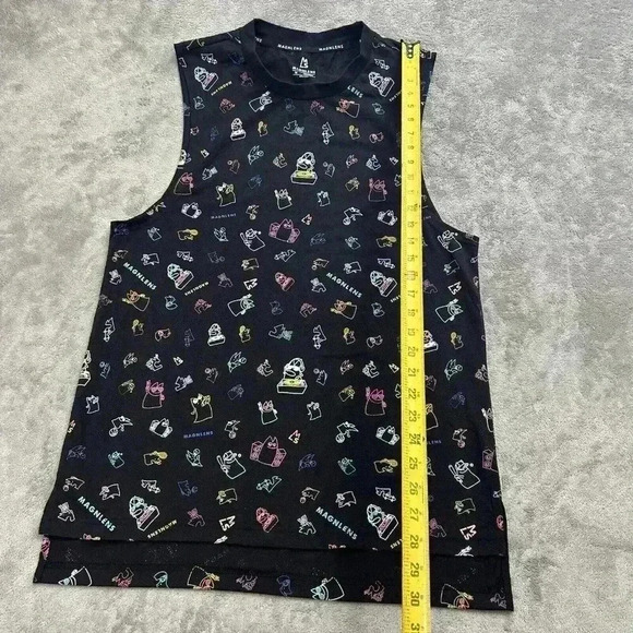 Magnlens Shirt Mens Medium Black Tank Top All Over Print Logo Workout Mesh Tee - Picture 2 of 10